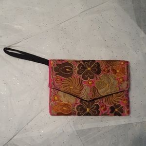 Mexican clutch with flowers , pink and black